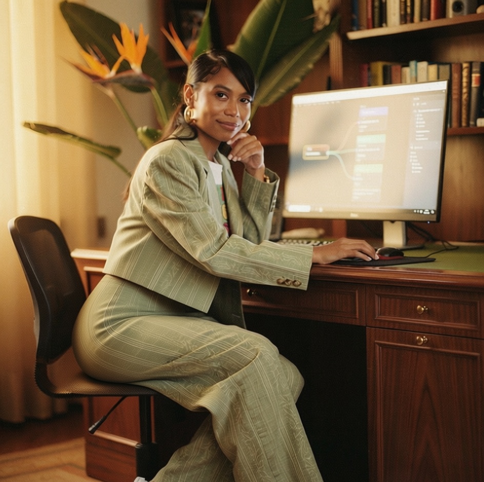 Nia National — at her desk, in the work.
